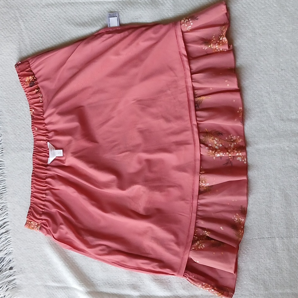 LC Lauren Conrad Pink‎ Floral Ruffle Mini Skirt Sz L - Picture 5 of 9